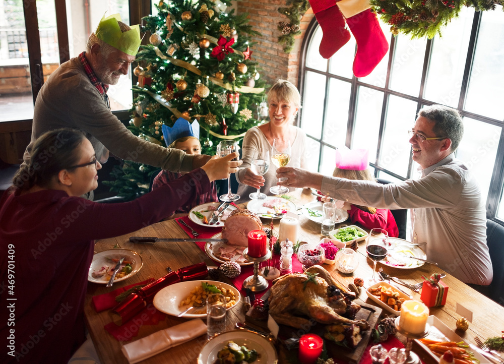 Group of diverse people are gathering for christmas holiday