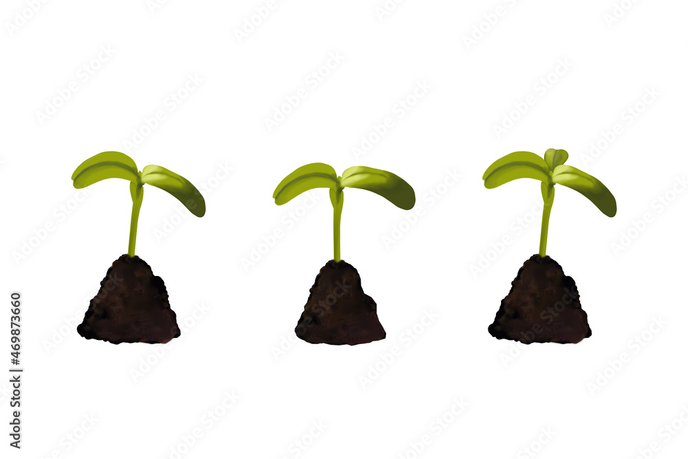 Digital drawing of young sprouts isolated on white background