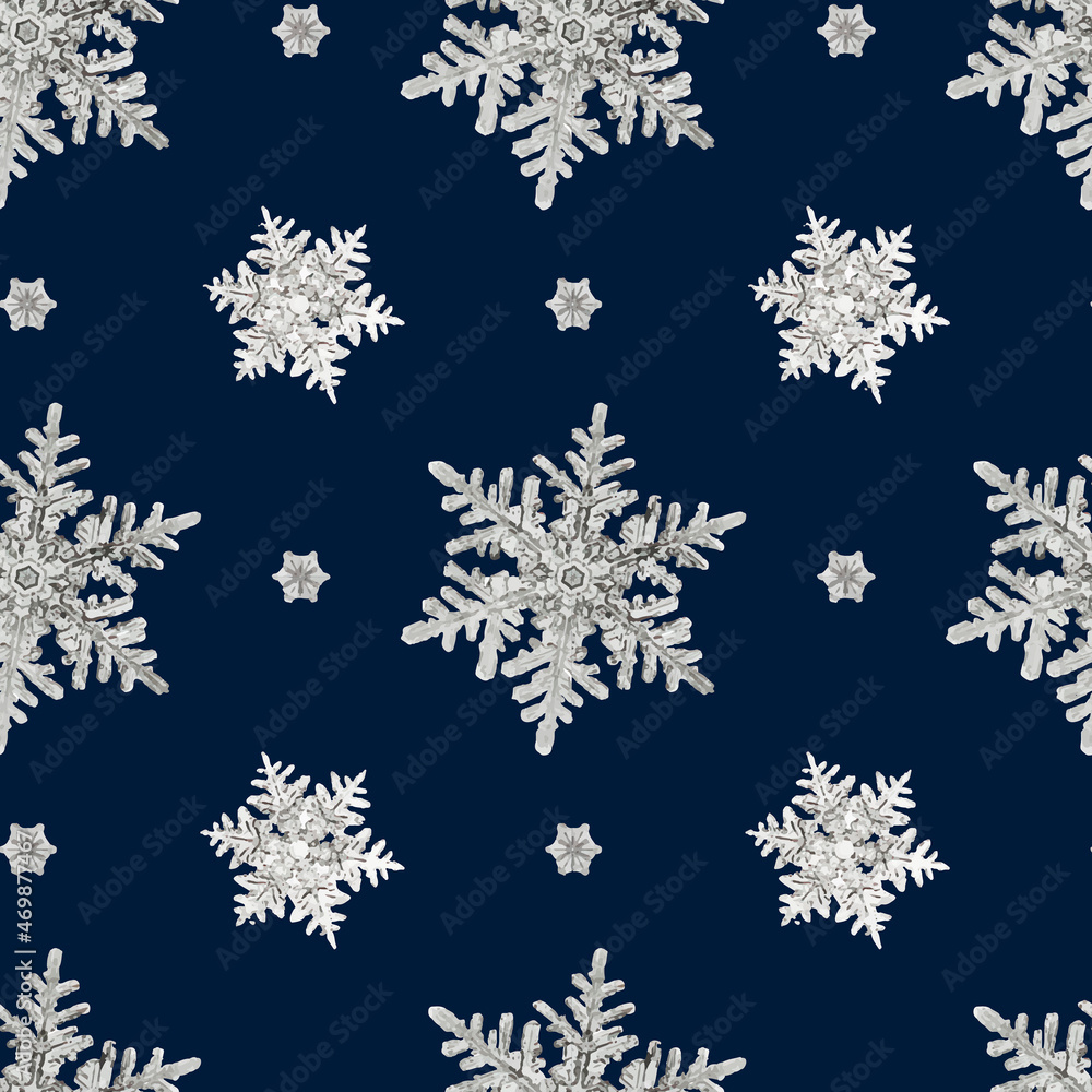 Blue Christmas snowflake seamless pattern background vector, remix of photography by Wilson Bentley