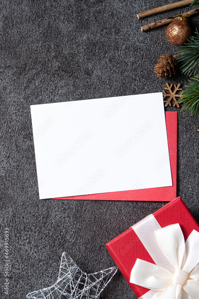 Christmas background design concept with fir tree branch border frame and blank card.