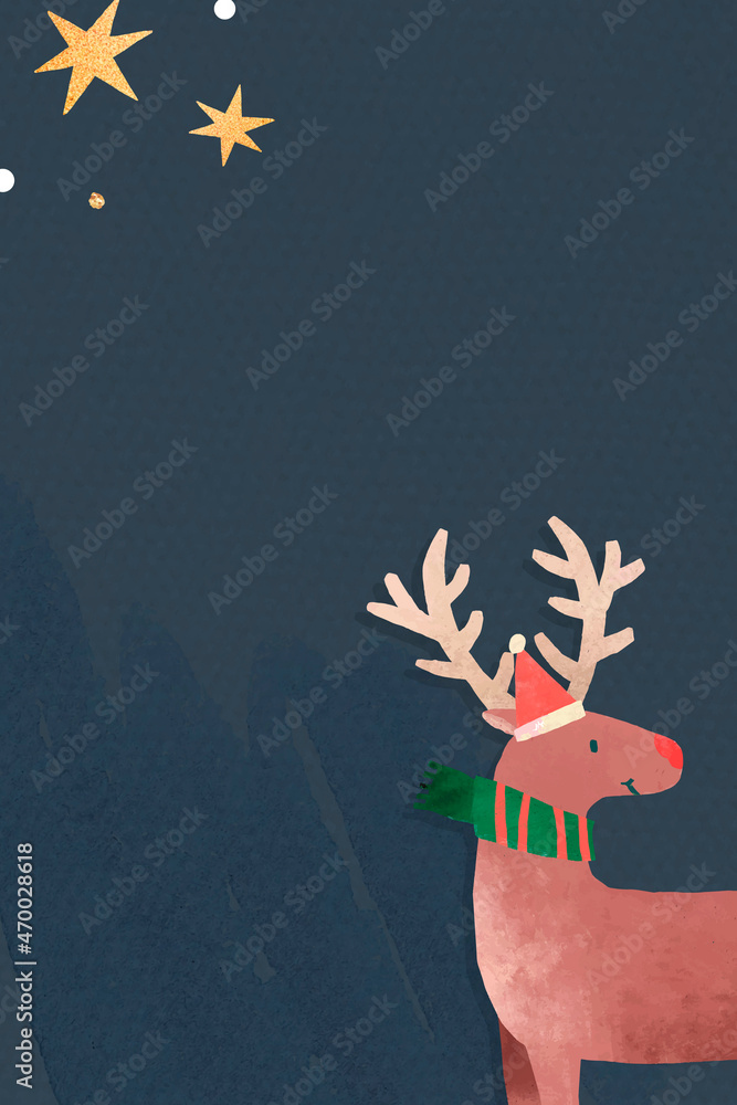 Reindeer with Santa hat doodle  background vector