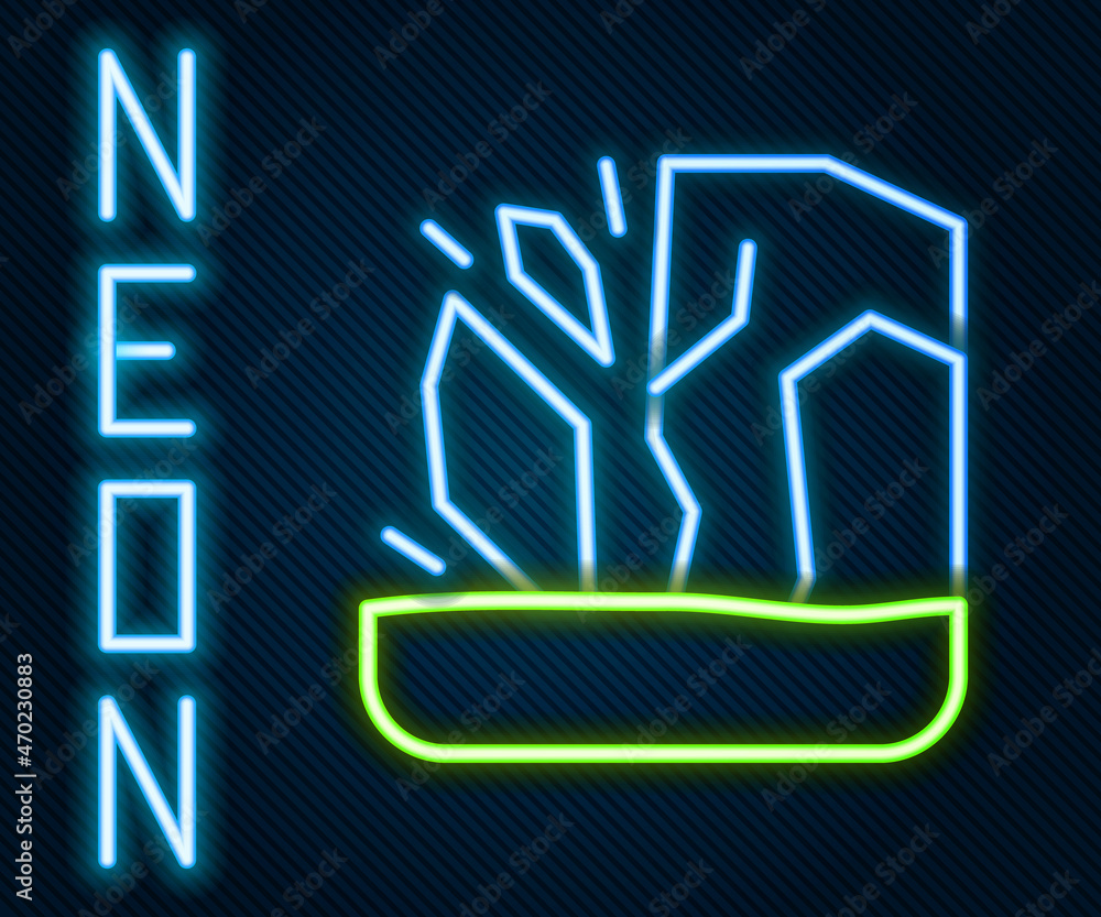 Glowing neon line Glacier melting icon isolated on black background. Colorful outline concept. Vecto