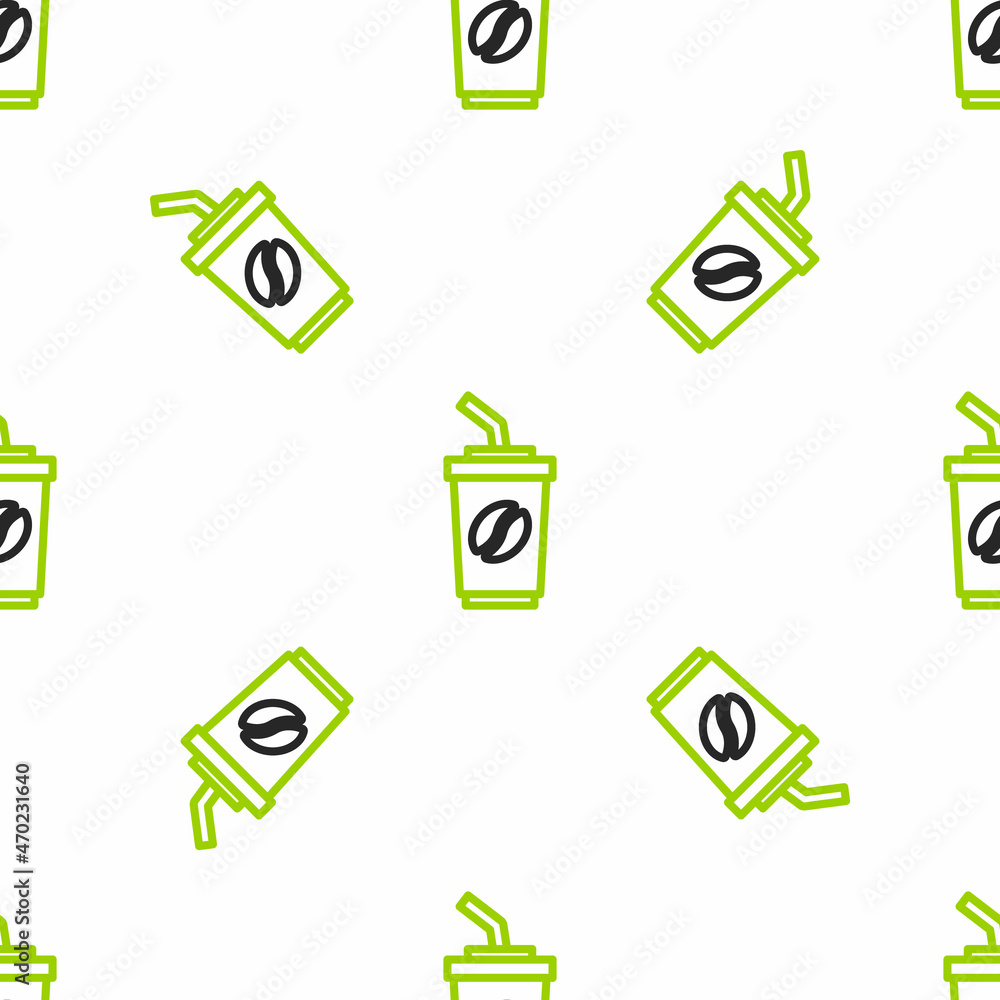 Line Coffee cup to go icon isolated无缝图案，白色背景。Vector