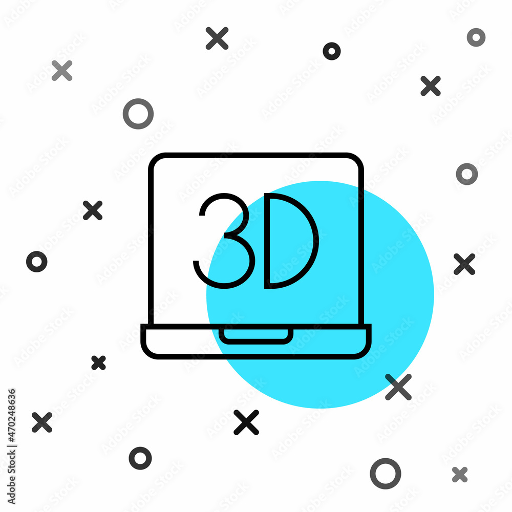 黑线3D打印机图标隔离在白色背景上。3D打印。随机动态形状。矢量