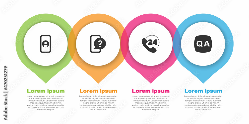 设置电话24小时支持，以及问答。商业信息图模板。矢量