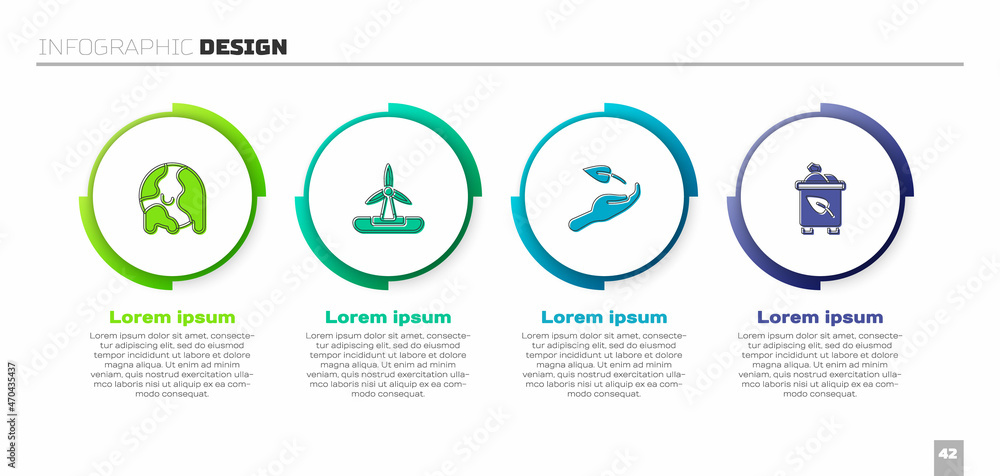设置全球变暖、风力涡轮机、萌芽手和回收利用。商业信息图模板