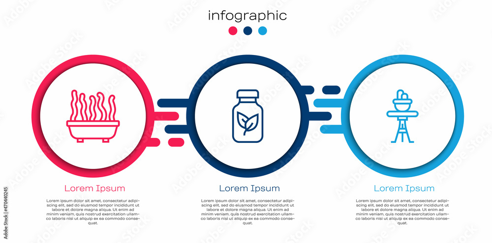 Set line Plant in pot, Fertilizer bottle and on table. Business infographic template. Vector