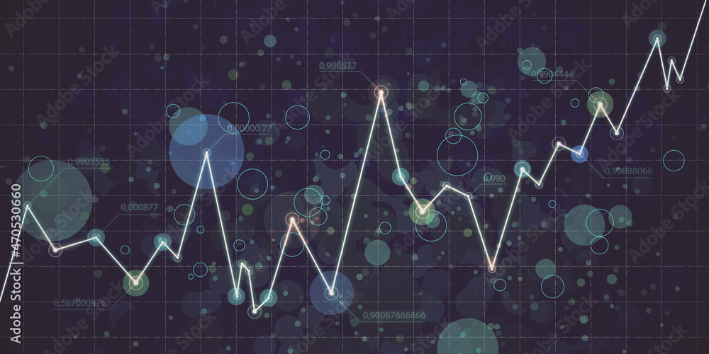 模糊网格背景下的抽象发光商业图表。数字经济和大数据概念。3D