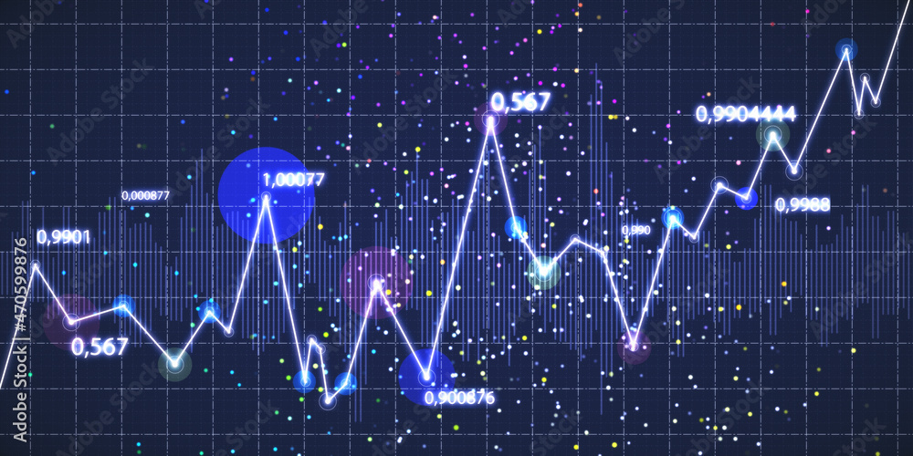 模糊网格背景下富有创意的发光商业图表。数字经济和大数据概念。3D