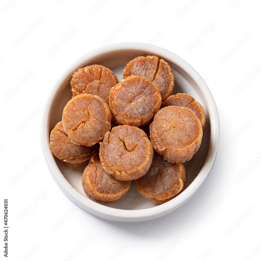 Dried scallop isolated on white background.