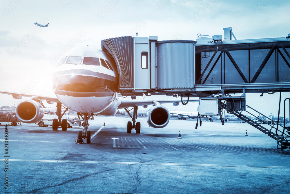 Outdoor airport apron passenger plane