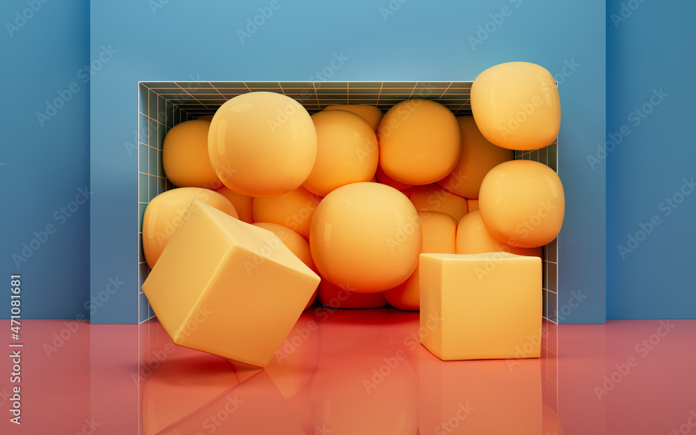 Soft balls, geometrical concept, 3d rendering.