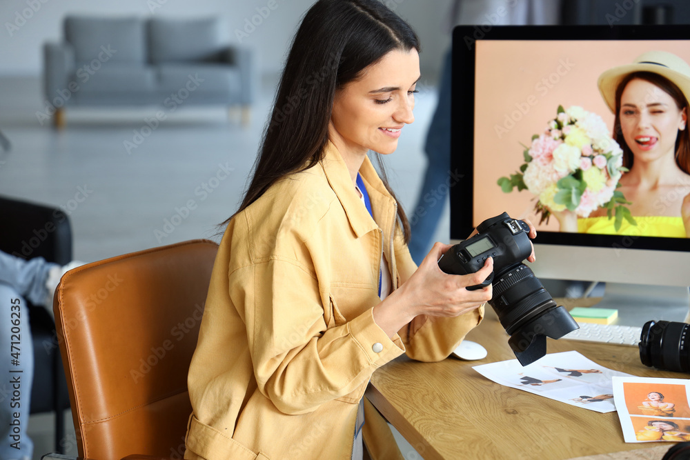 Female photographer during classes in studio