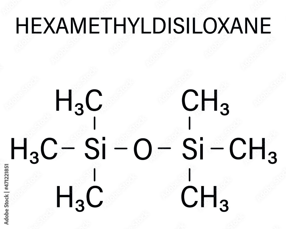 六甲基二硅氧烷（HDMSO）有机硅溶剂分子。骨架式。