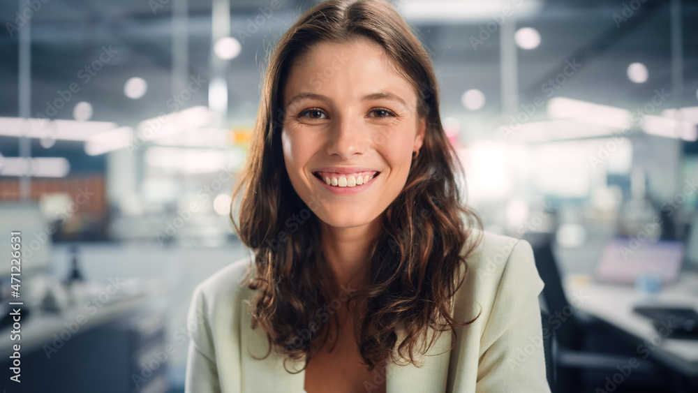 Portrait of a Beautiful Happy Young Female Wearing White Jacket, Looking at Camera, Posing and Charm