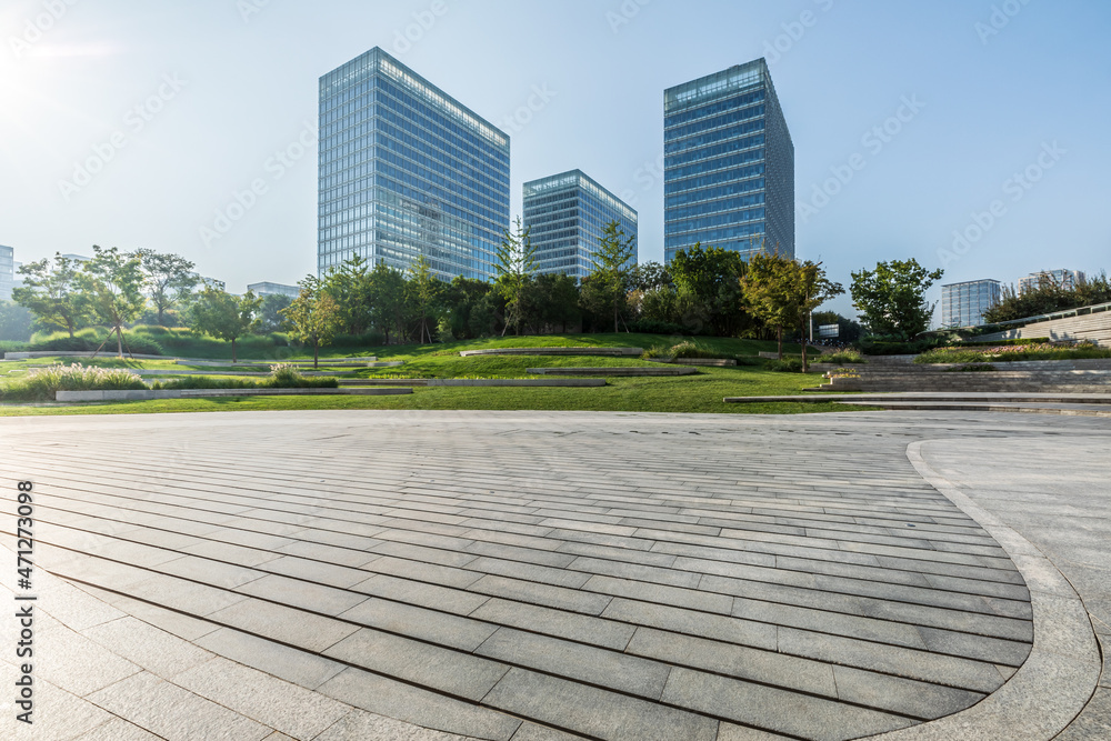 Panoramic skyline and modern commercial office buildings with empty road.empty square floors and cit