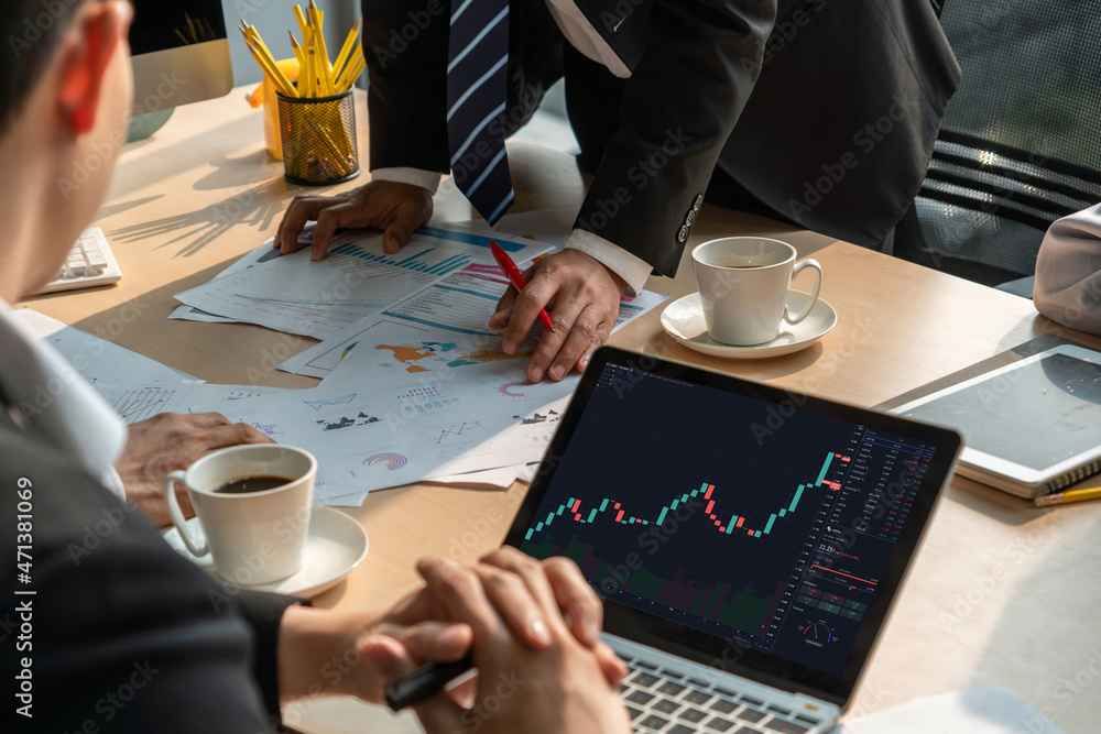 Stock market data chart analysis by ingenious computer software . Investment application display sto