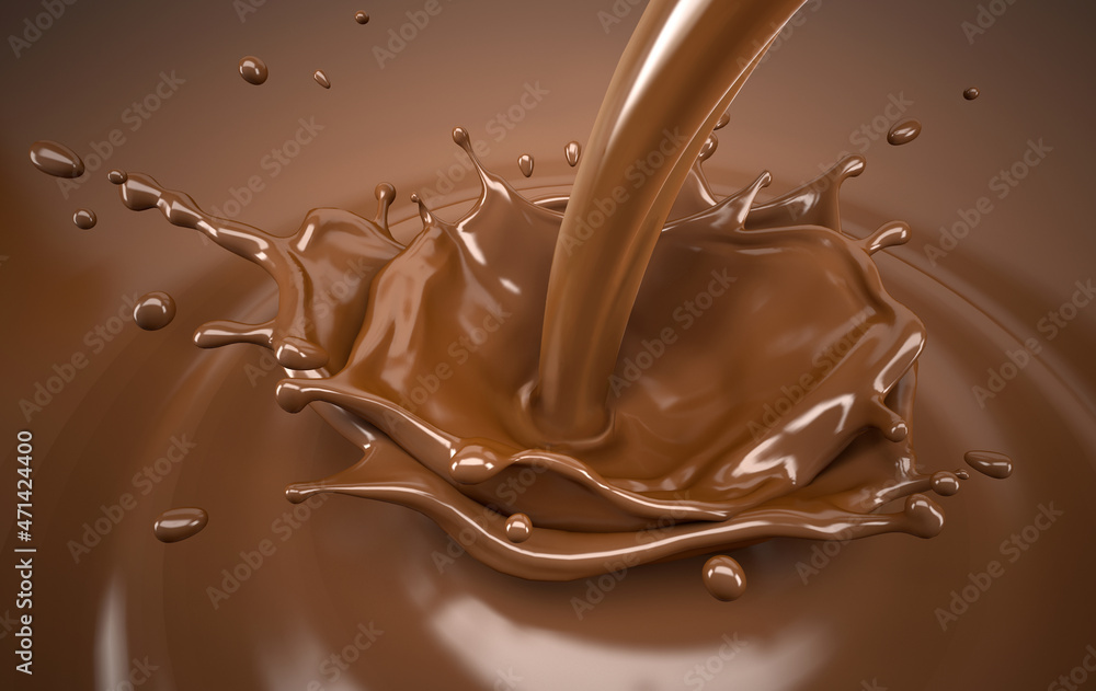 Liquid chocolate double crown splash with ripples.