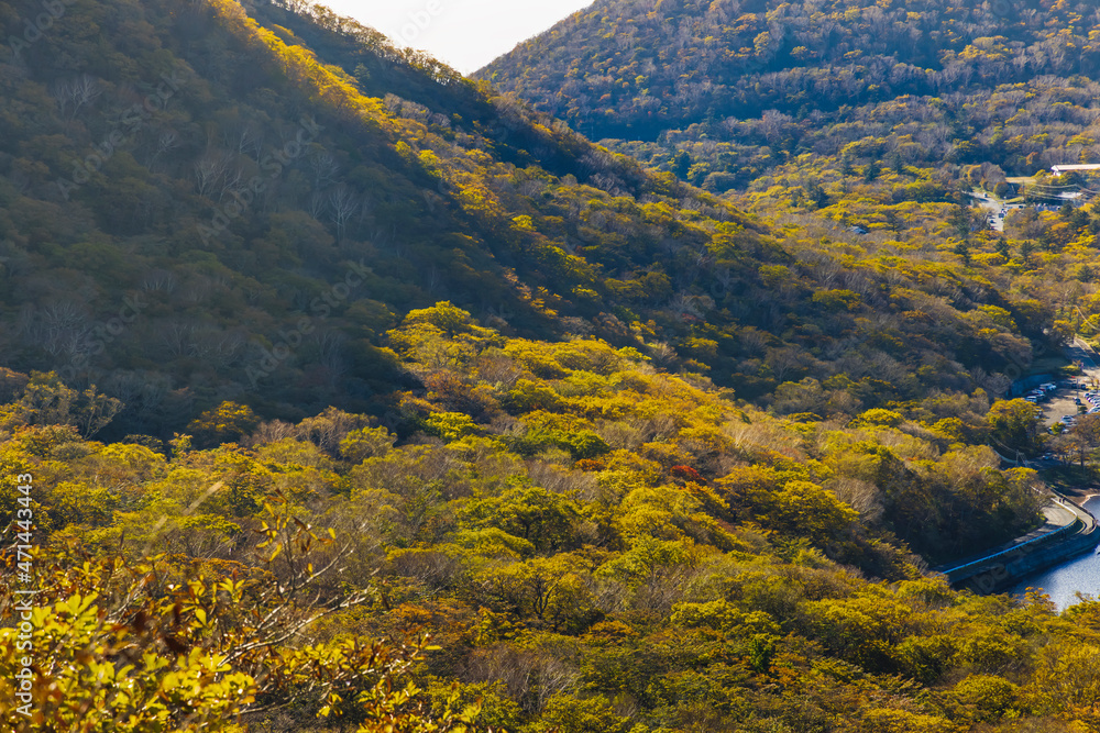 赤城山から見る紅葉した山の景色