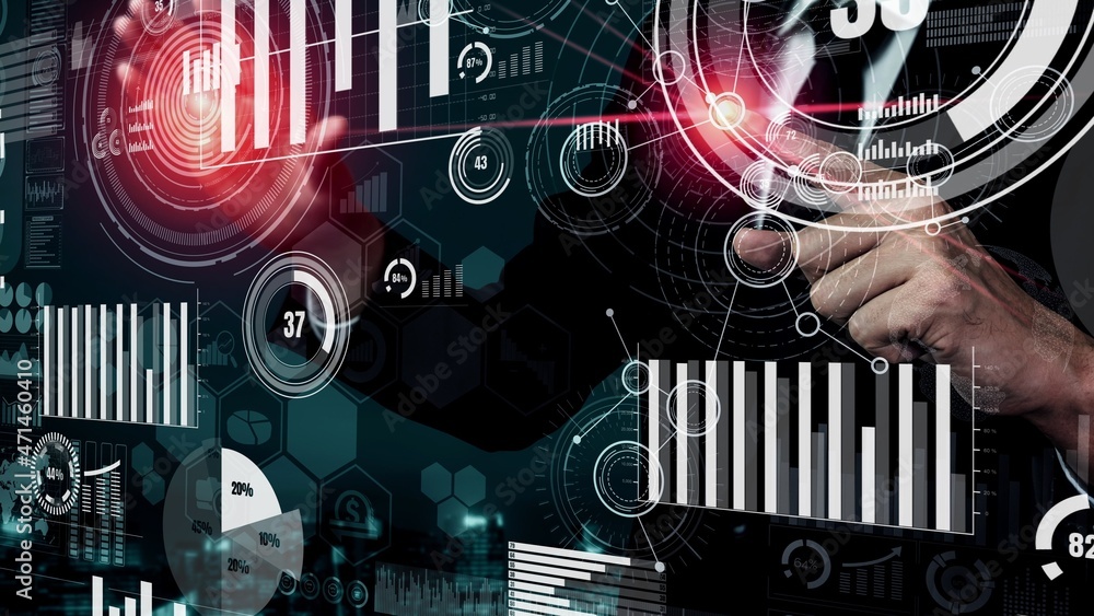 Big Data Technology for Business Finance Analytic conceptual. Modern graphic interface shows massive