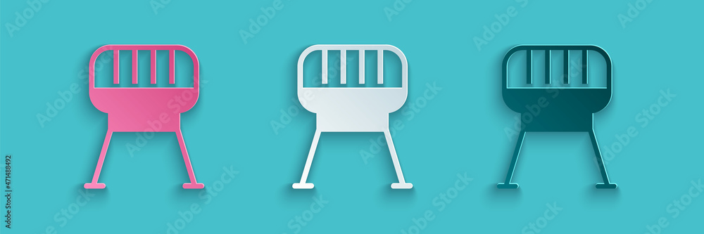 Paper cut Barbecue grill icon isolated on blue background. BBQ grill party. Paper art style. Vector