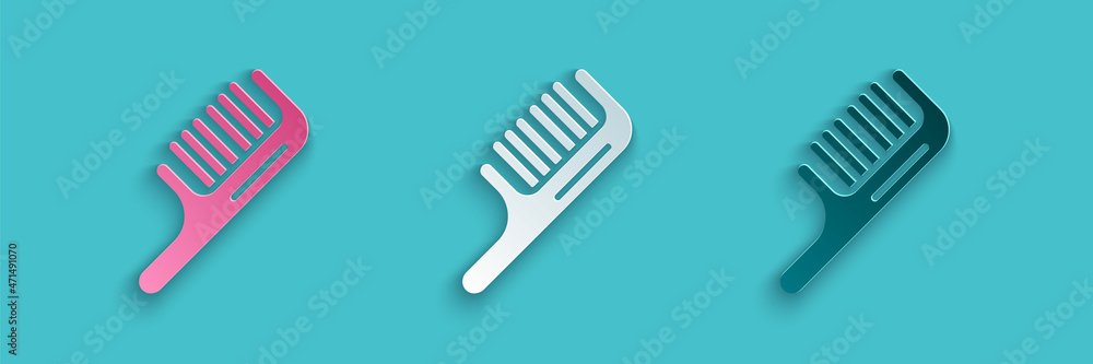 Paper cut Hairbrush icon isolated on blue background. Comb hair sign. Barber symbol. Paper art style