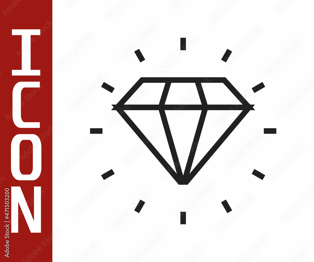 Black line Diamond icon isolated on white background. Jewelry symbol. Gem stone. Vector