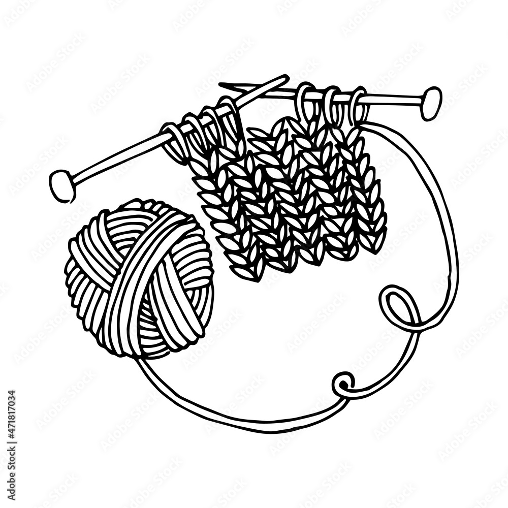 涂鸦风格的矢量绘画。编织。编织和编织针的提示，钩针。ho