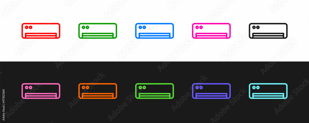 设置线路空调图标隔离在黑白背景上。分体式空调。