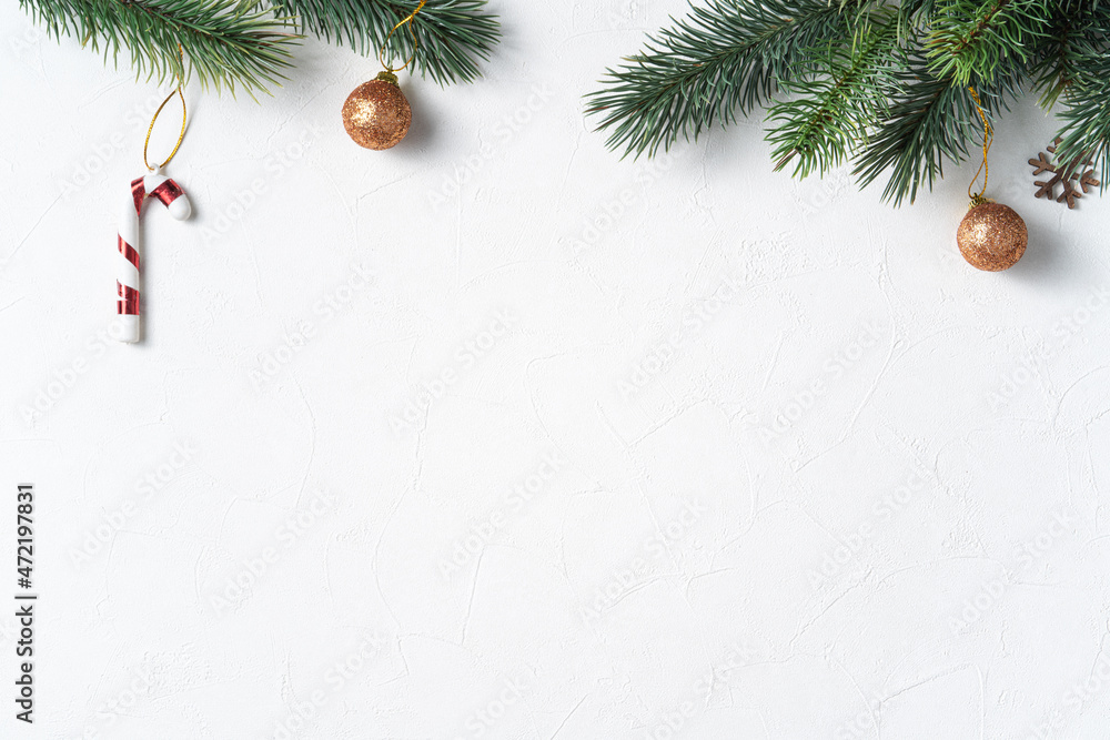 Christmas decorations background with blank space on white table background.