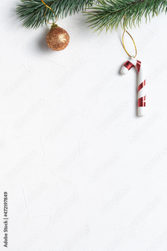 Christmas decorations background with blank space on white table background.