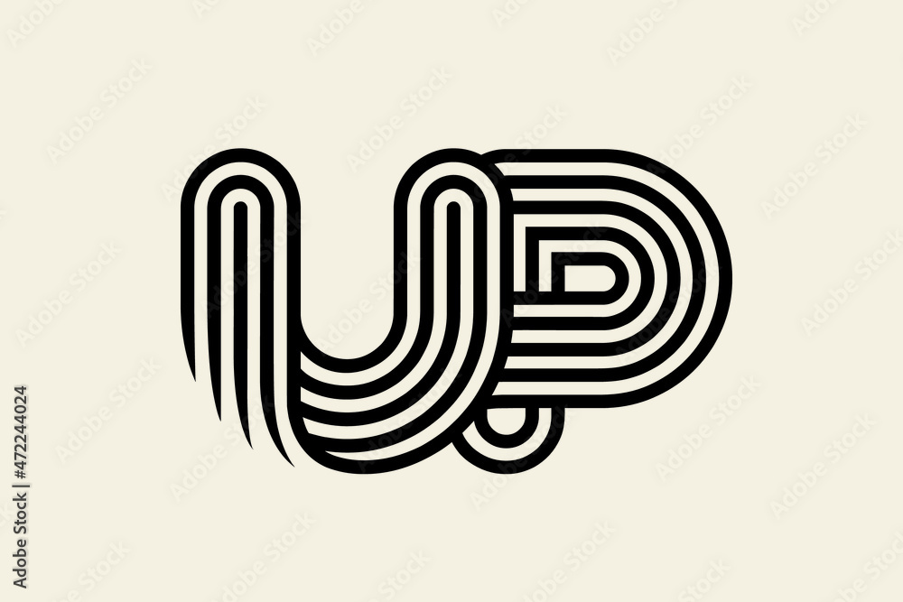 UP monogram logo.Letter u, letter p typographic icon.Lettering sign isolated on light background.Alp