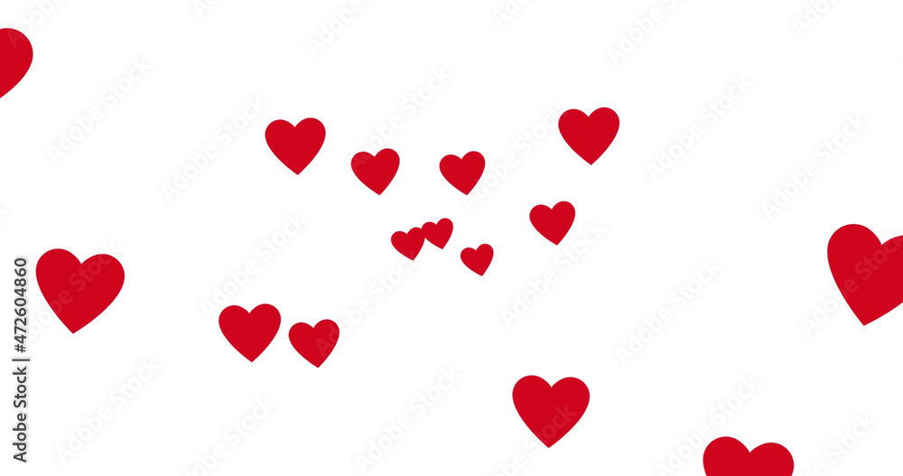 Image of red hearts floating over white background