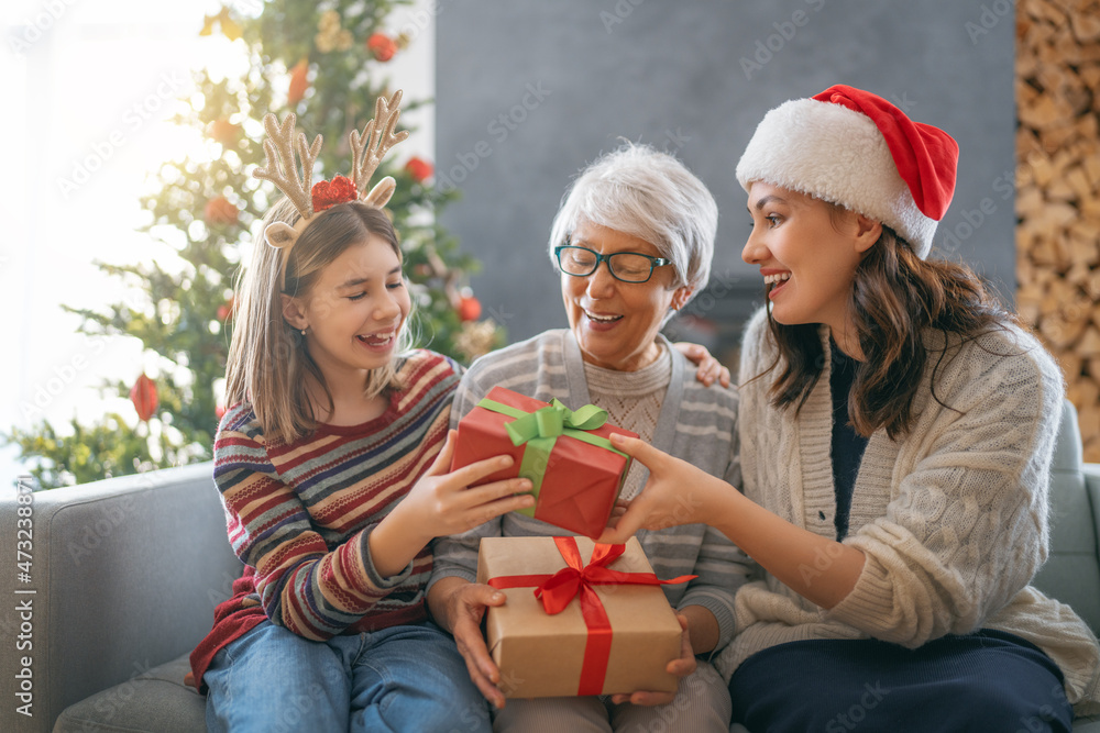 family celebrating Christmas