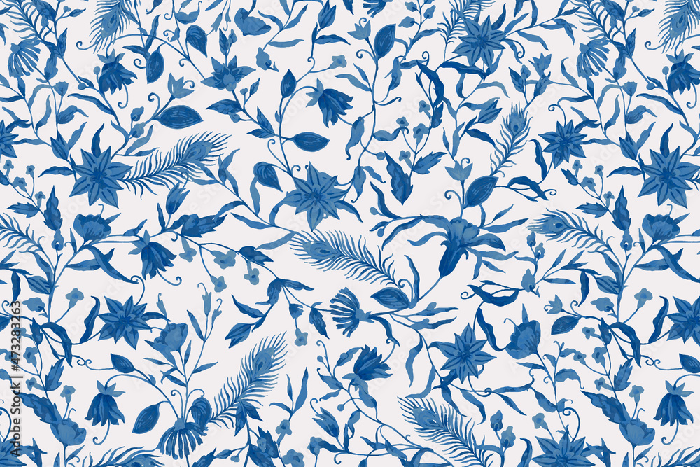 Background of floral pattern vector with blue watercolor flowers illustration