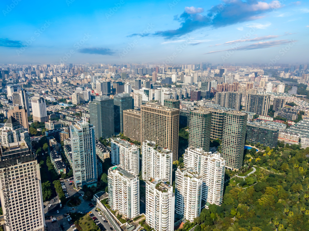 杭州城市建筑景观天际线航拍