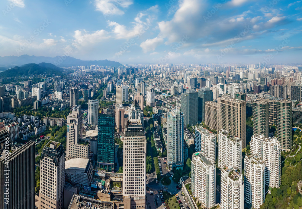 杭州城市建筑景观天际线航拍