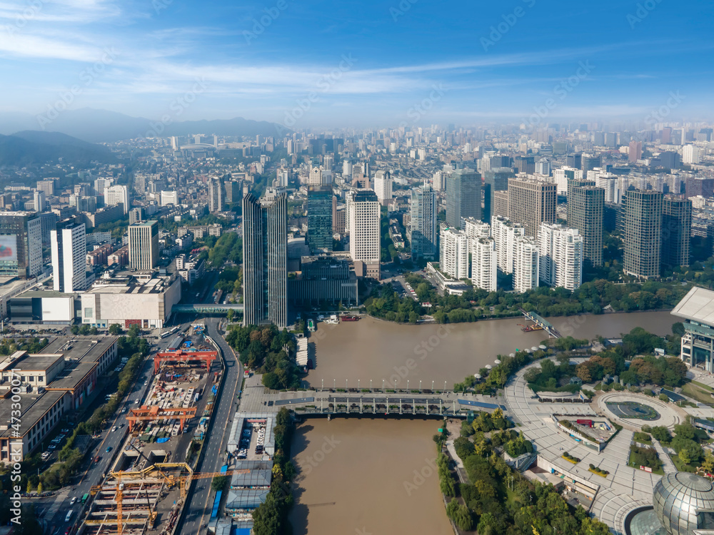 杭州城市建筑景观天际线航拍