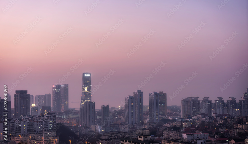 航拍青岛城市夜景