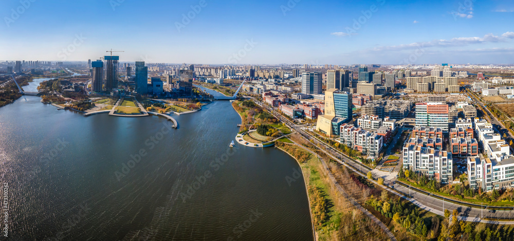 航拍青岛高新区城市风光