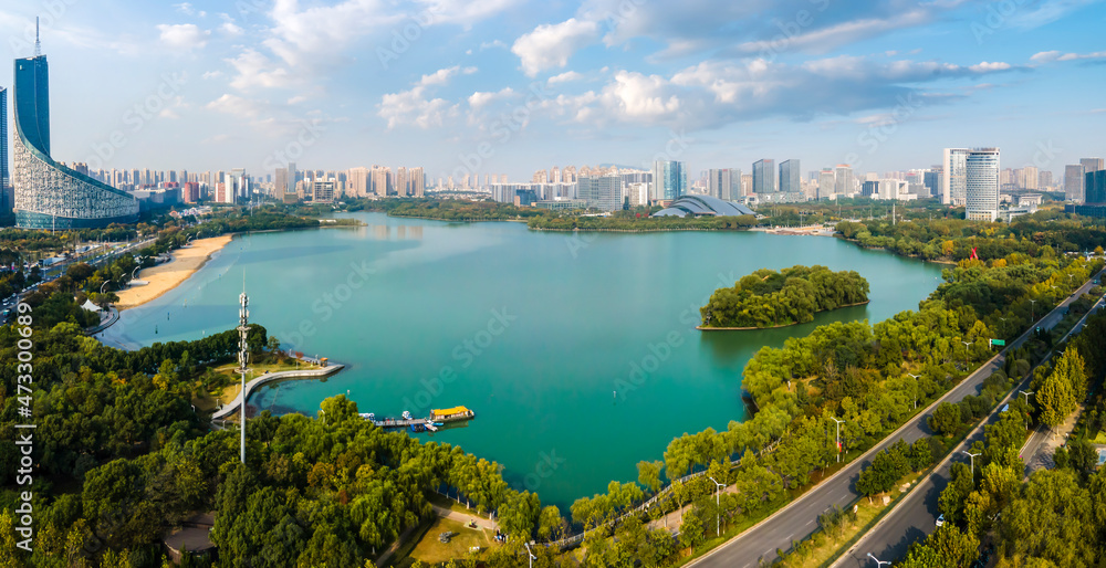 航拍安徽城市建筑景观天际线