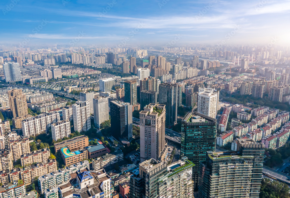 Aerial photography of Hangzhou city architecture landscape skyline