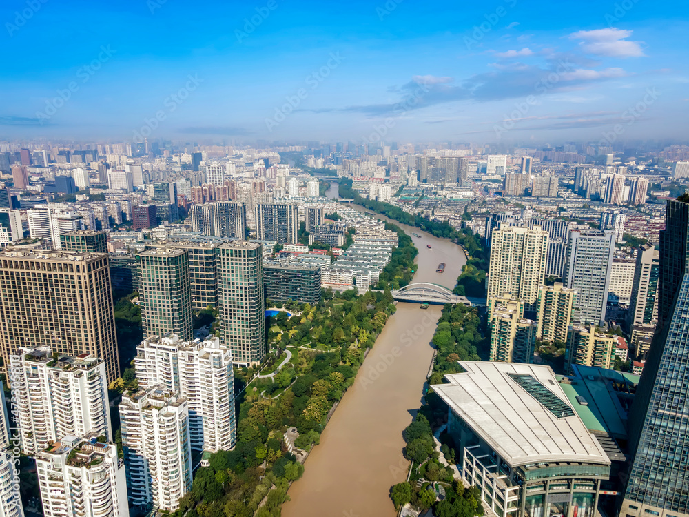 杭州城市建筑景观天际线航拍