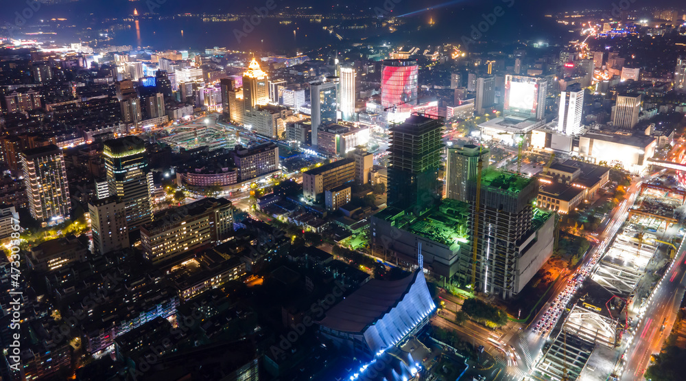 Aerial photography of Hangzhou city night view