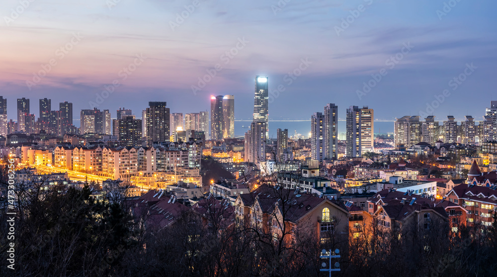 航拍青岛城市夜景