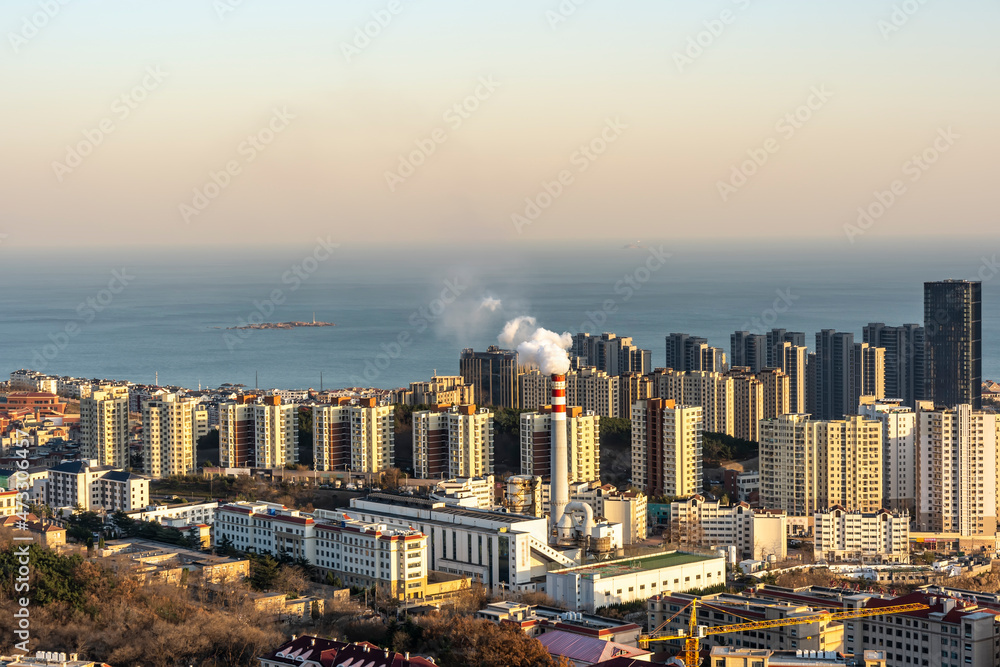 航拍青岛城市建筑景观天际线