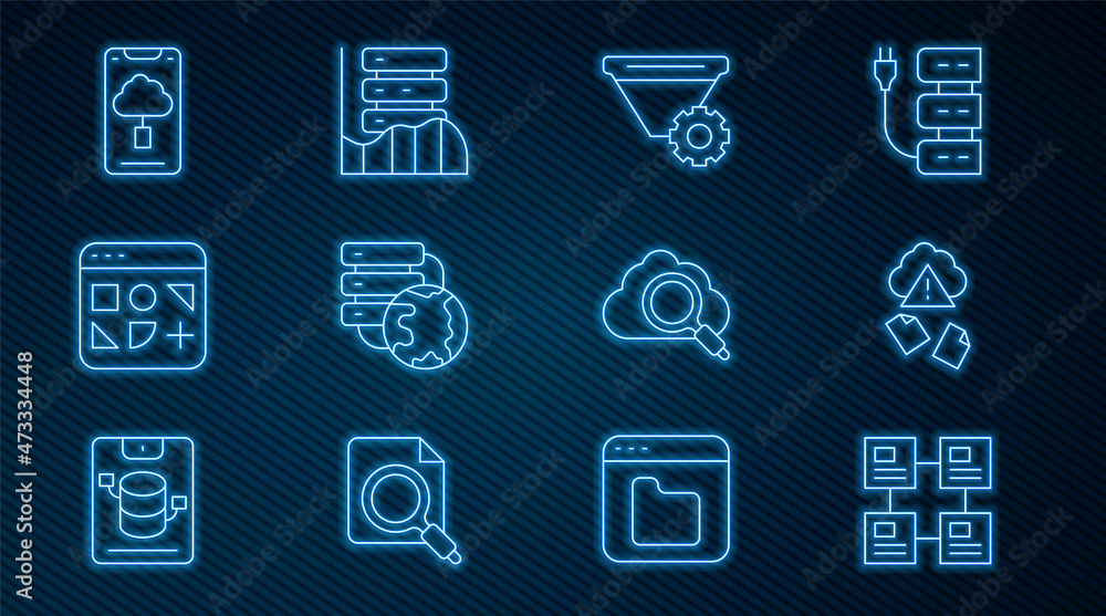 Set line Hierarchy organogram chart, Cloud hacking, Filter setting, Network cloud connection, Differ