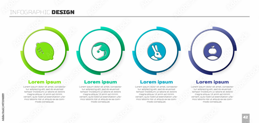 设置柠檬、猪、兔和苹果。商业信息图形模板。矢量