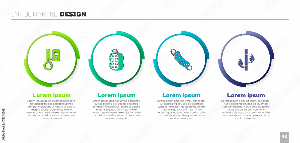 设置桑拿温度计、抹布和竹子。商业信息图模板。矢量