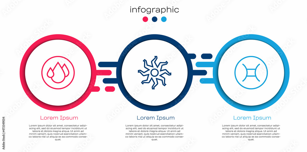 设定水滴，太阳和双子座黄道带。商业信息图模板。矢量